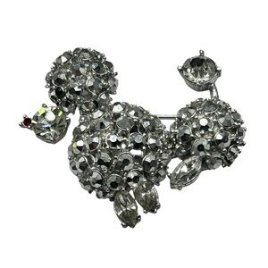 Vintage Capri Silver Rhinestone Poodle Brooch